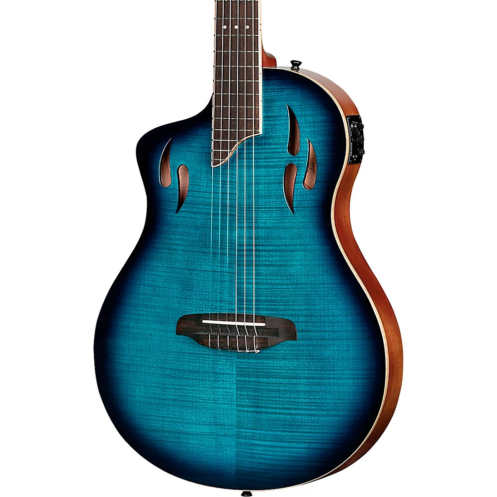 Ortega TourPlayer Deluxe Left-Handed Nylon-String A/E Guitar Blue Burst