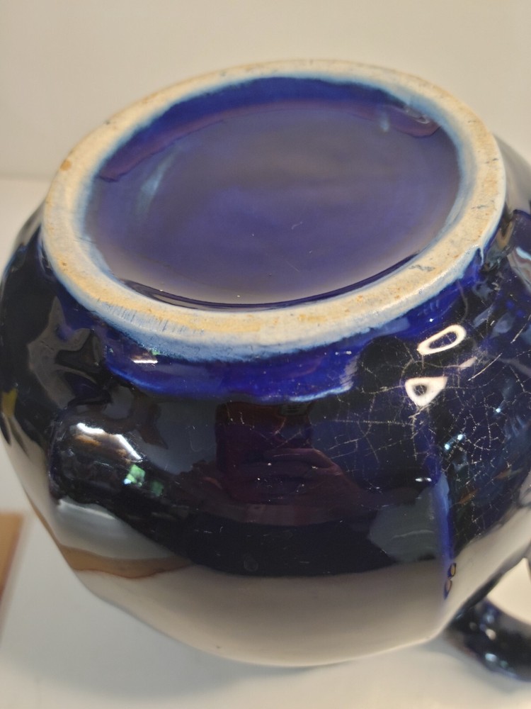 Pitcher Ceramic Cobalt Blue Gilded VTG