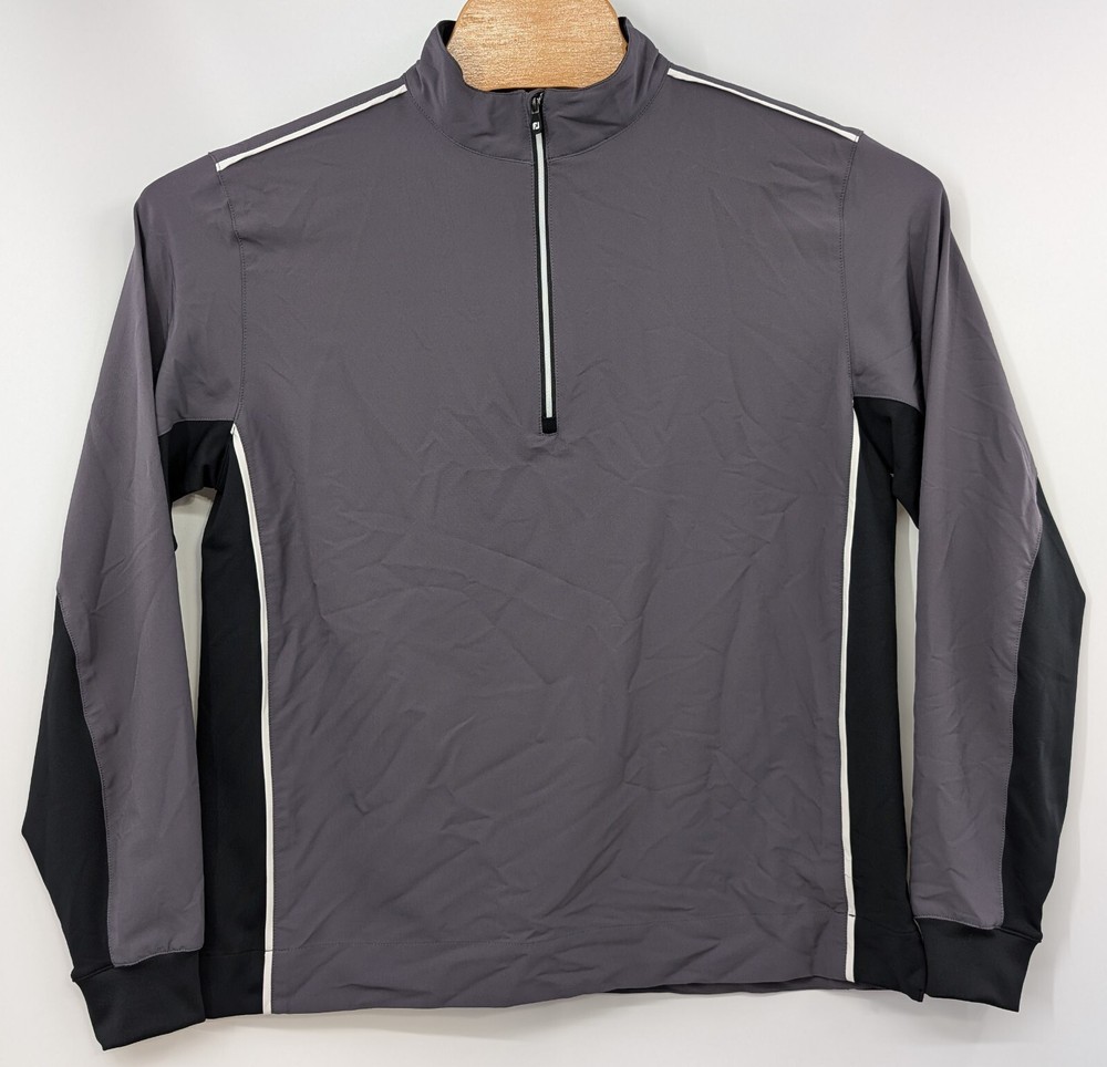 FootJoy Golf Quarter Zip Performance Pullover Medium Men's Gray Black Active