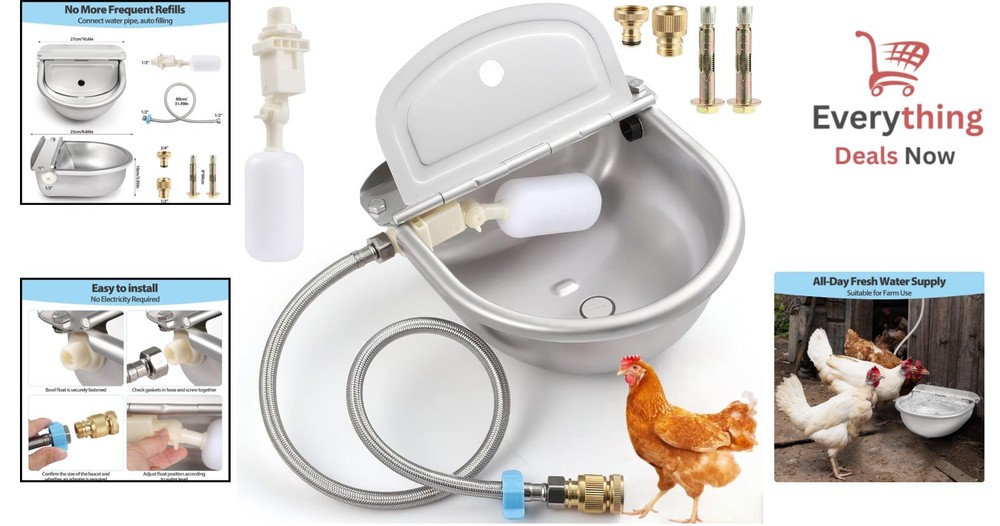 Automatic Stainless Steel Poultry Waterer Bowl - Self-Filling Float Valve System
