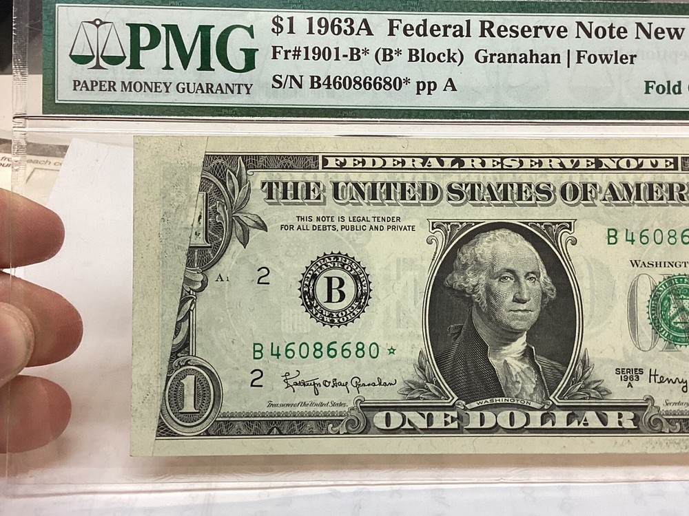 $1 1963A Star Note * PMG 58 EPQ Fold over Error Fr#1901-B*