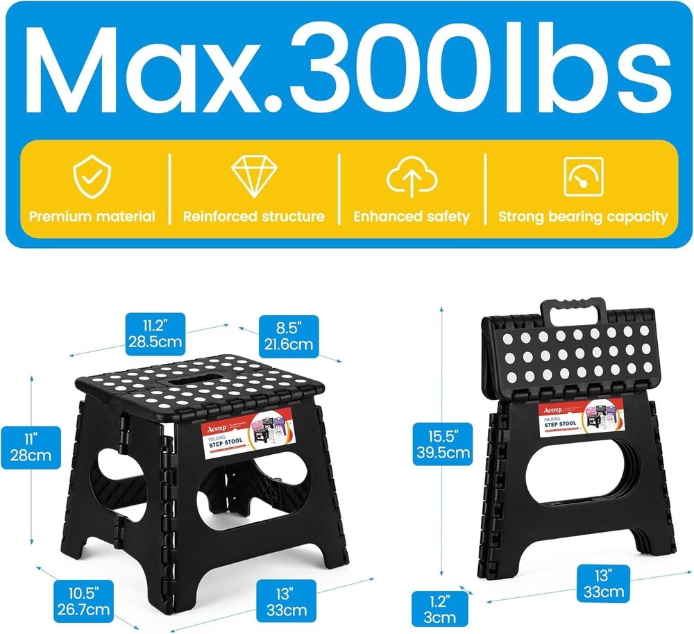 Folding Step Stool 11 Inch Sturdy Plastic Foldable Step Stool Kids & Adults