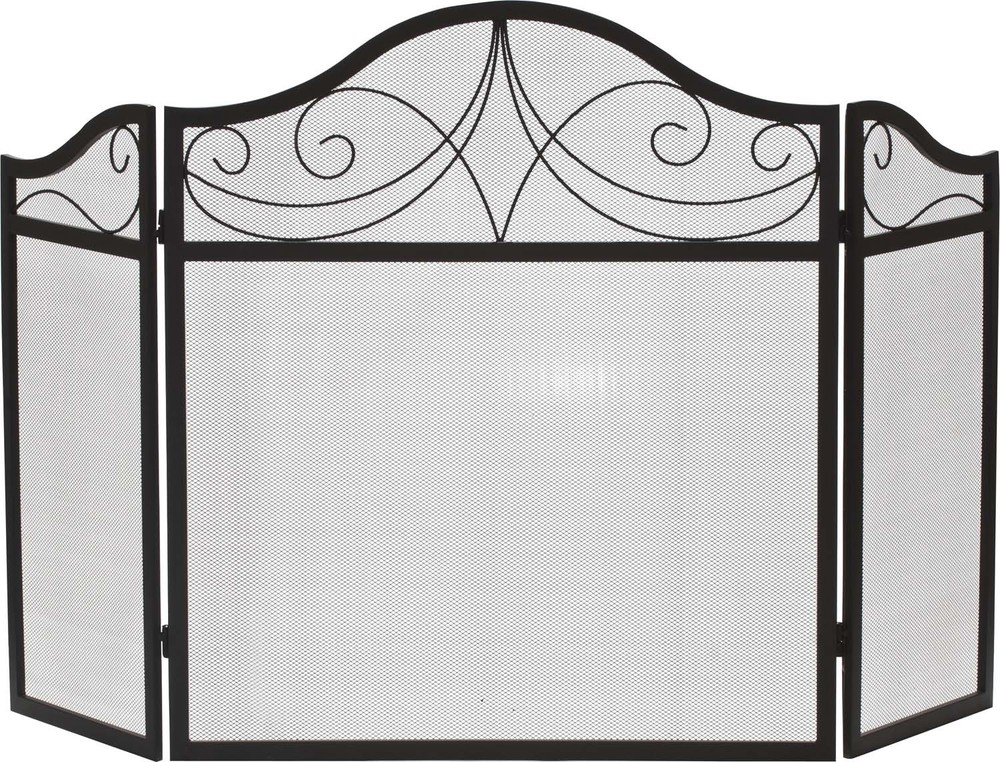 Dagan Three Fold Black Wrought Iron Arched Fireplace Screen, 52in. x 30in.