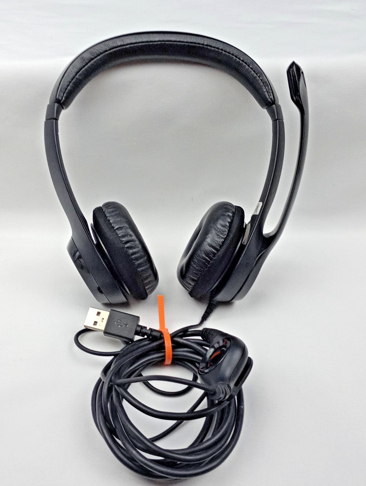 Logitech USB Wired Headset w/ Mic Inline Volume Control Black PC Laptop Tested