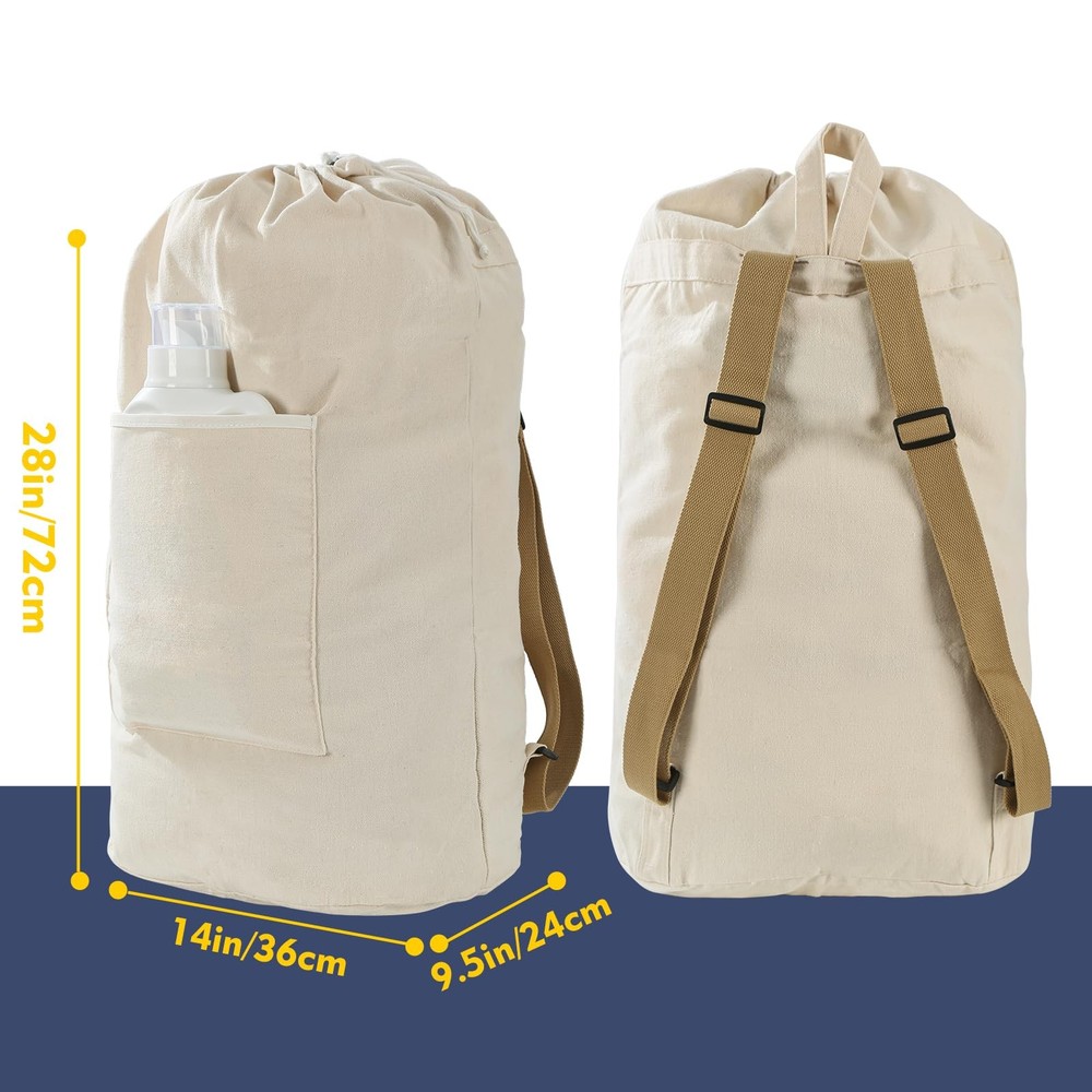 Canvas Laundry bag, Washable Laundry backpack, Adjustable Straps, Large Front...