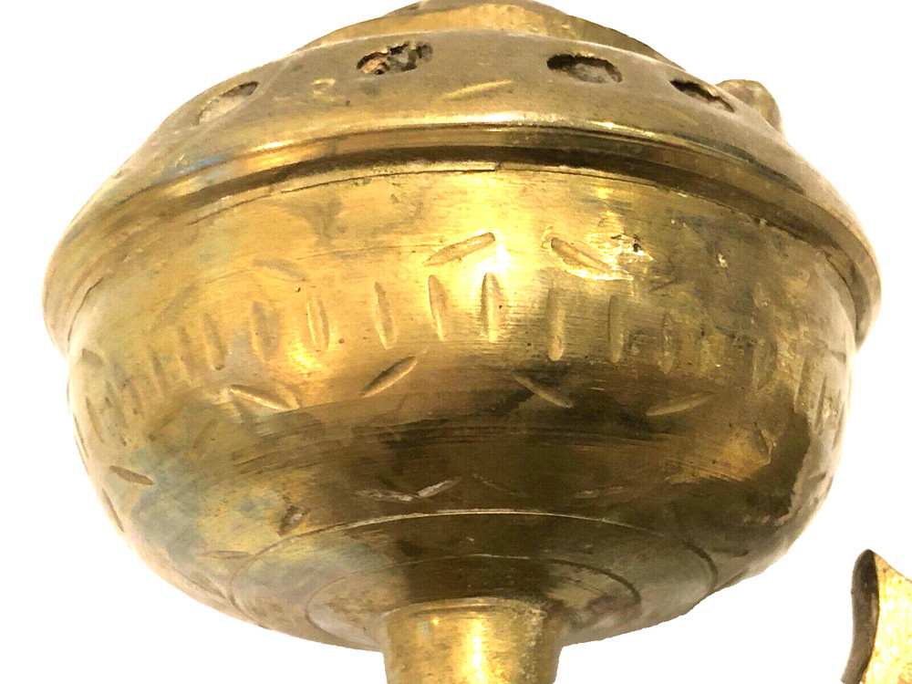 Vintage Heavy Etched Brass Incense Burner Holder