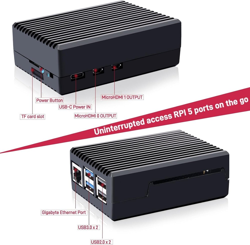 Aluminum Case for Raspberry Pi 5, Passive Cooling Case with Cooling Column