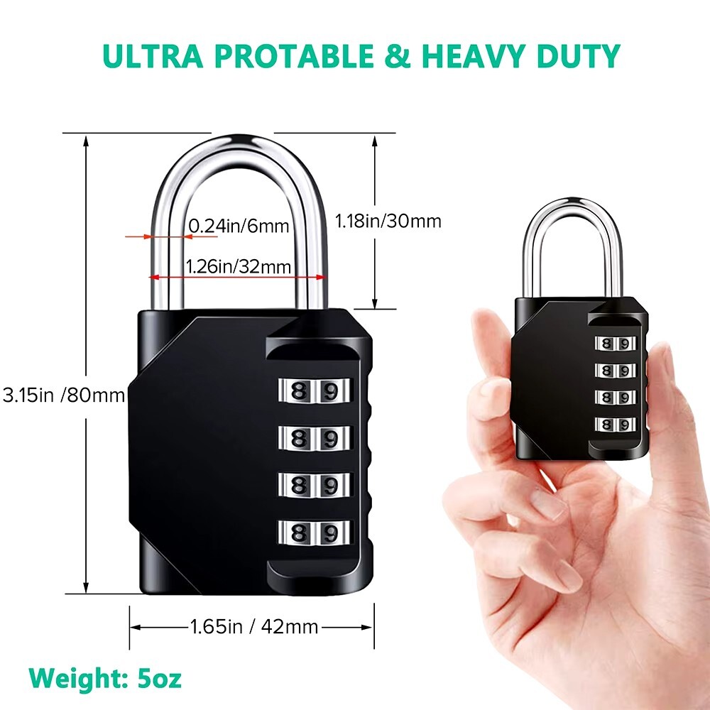 3 Pack 4 Digit Padlock with Combination Resettable