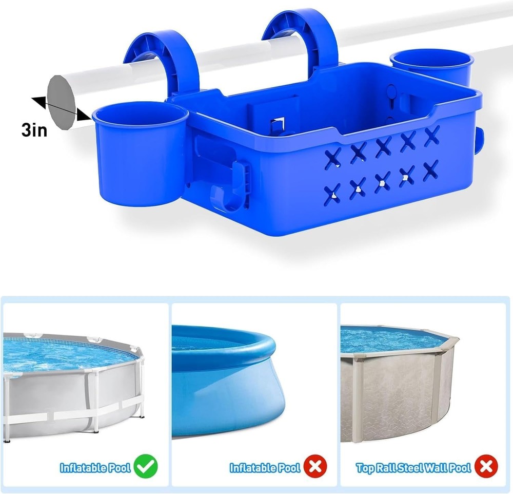 Poolside Storage Basket 2 Pack, Above Ground Pool with 2 PZ, Blue