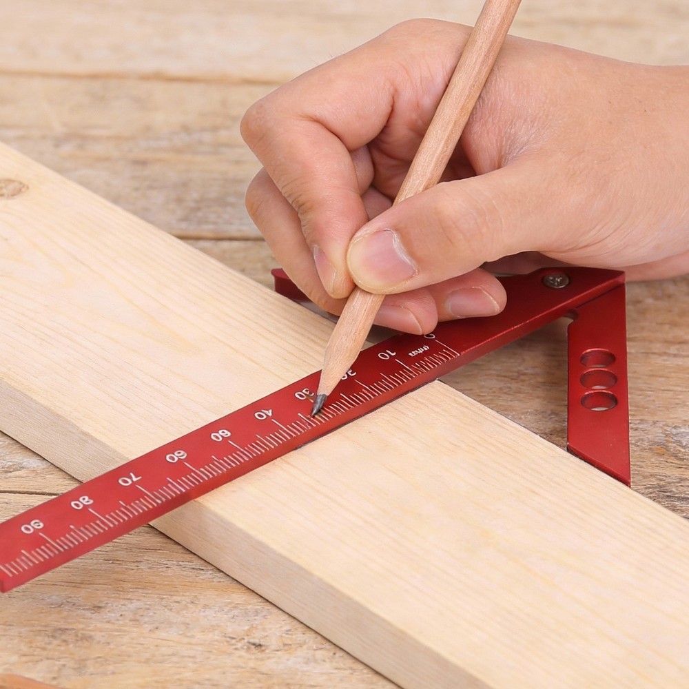 Metric 3D Measuring Ruler Woodworking Square Protractor, Red