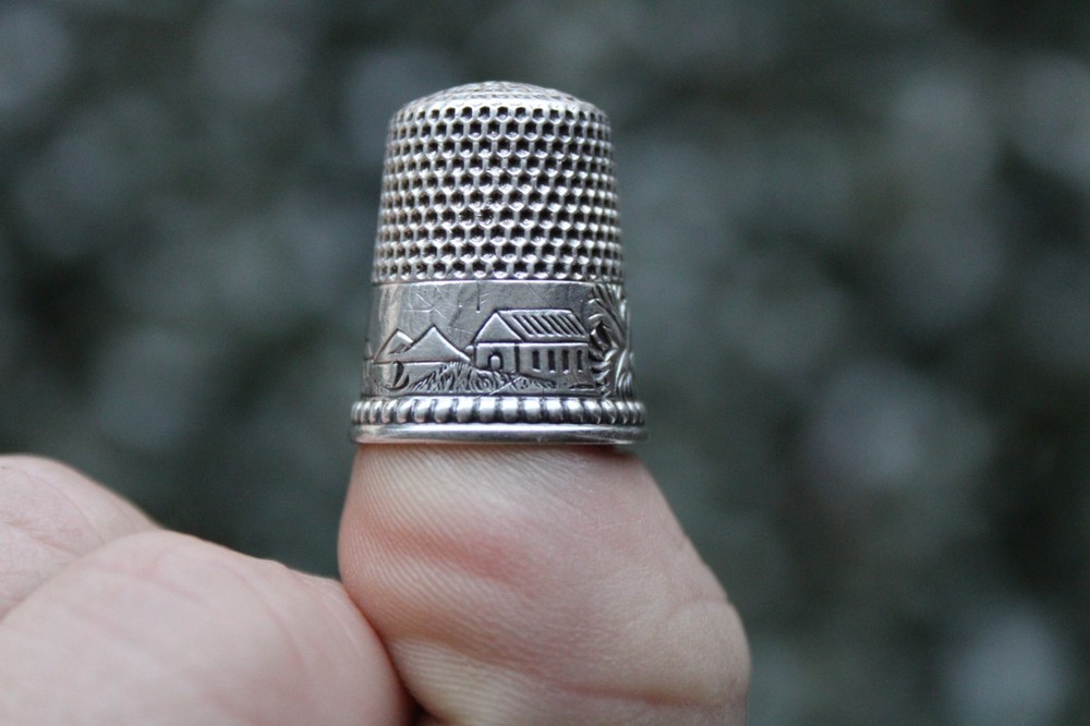 Antique 19th Century English Beaded Easter Egg Thimble Case w/ Sterling Thimble