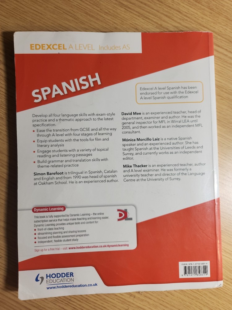 EDEXCEL A & AS LEVEL SPANISH - SPANISH LANGUAGE TEXTBOOK - Good Cond