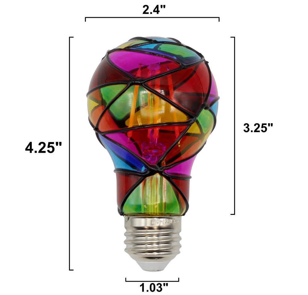 LED Stained Glass Bulb, A19 3.5W (25W Equivalent) Medium Base E26 Mosaic -2 Pack