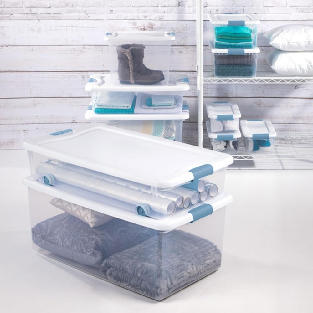 6-Pack Latching Box Under Bed Storage Bins W/ Lids Clear Plastic 25 Quart