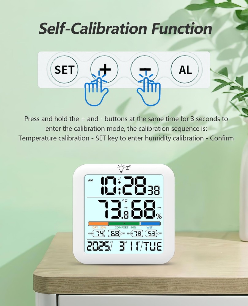 Mini Digital Indoor Thermometer Hygrometer Clock, Room Temperature Humidity...