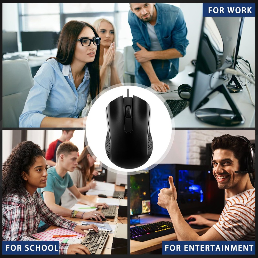 20 Pcs Wired USB Computer Mouse Bulk 3-Button Corded Mouse Wired Mouse for La...