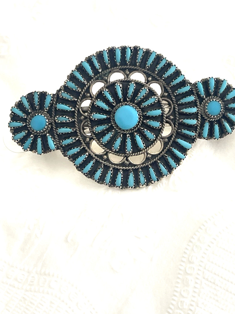 Exceptional Native American Turquoise Needlepoint barette, Zuni craftsmanship