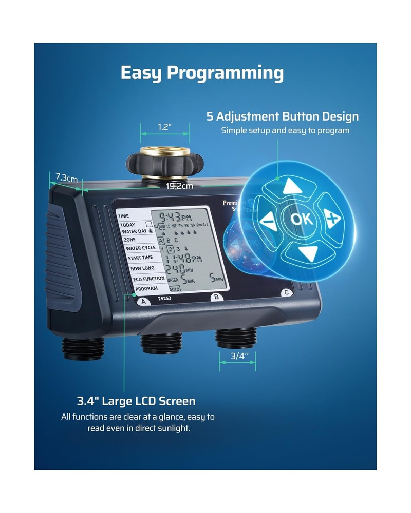 DEWENWILS Sprinkler Timer 3 Zone, Water Timer with 4 Programmable P... Fast Ship