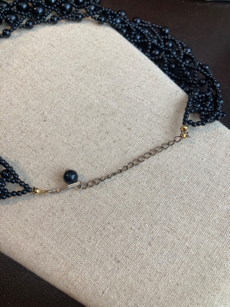 Black Beaded Woven Collar Necklace adjustable clasp
