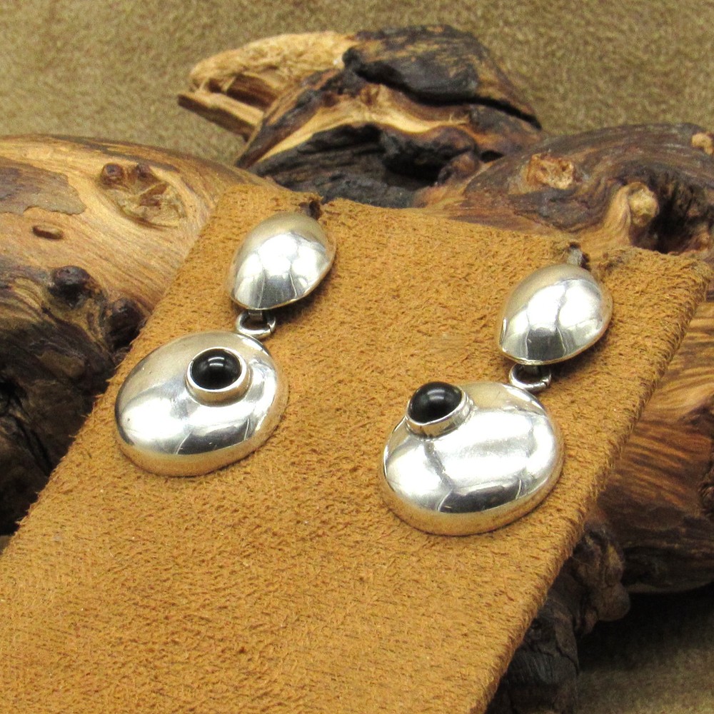 Sterling Silver Black Onyx Dangle Post Earrings from Mexico