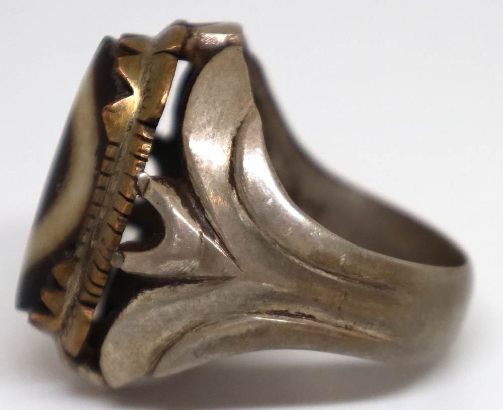 Ancient one eye dzi agate 925 silver ring