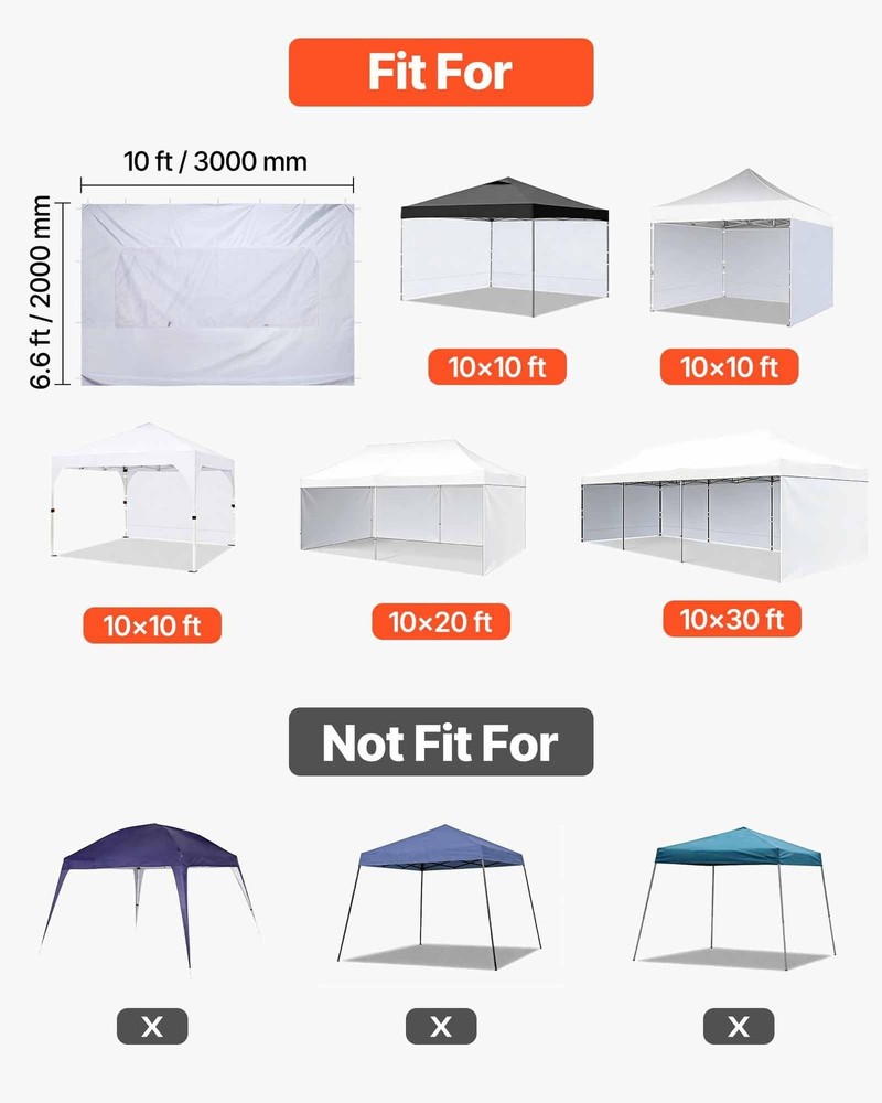 10x10ft Canopy Side Wall – 210D WP Fabric, UV Blocking, Hook-&-Loop & Top Straps