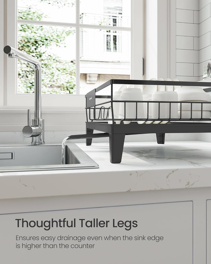 Dish Drying Rack, Kitchen Dish Rack with Drainboard, 360° Rotatable