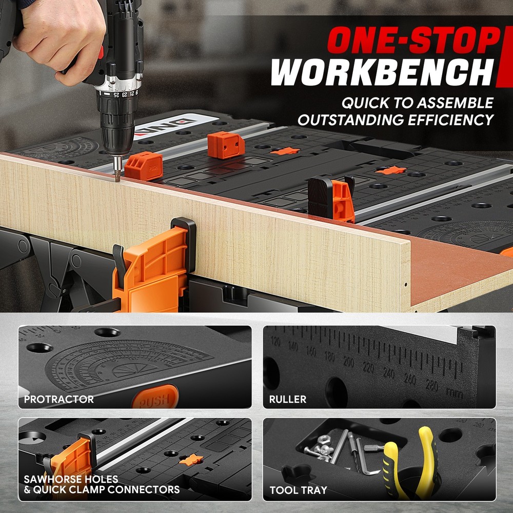 Portable Multi-Function Folding Work Table Sawhorse Quick Clamps Tool Workbench