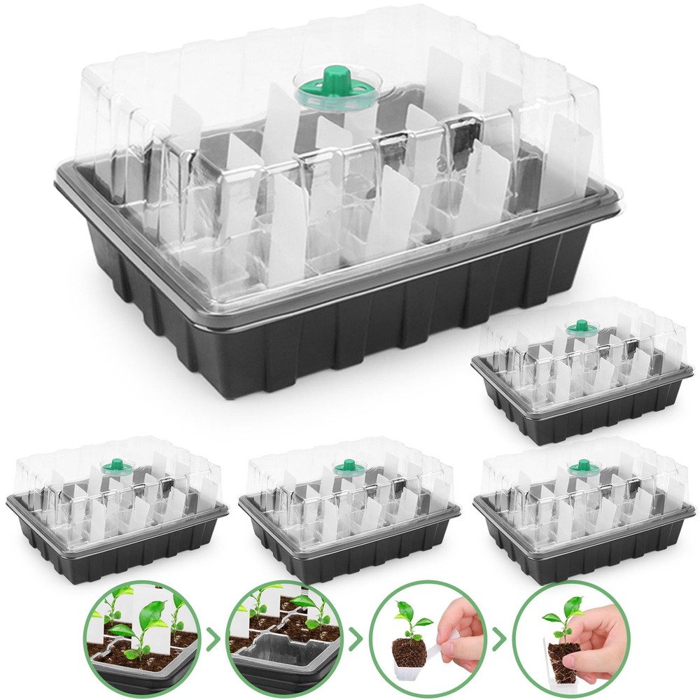 -5 Pack Plant Trays with 60pcs Puller Reusable, Starter Tray for Lettuce Seed...