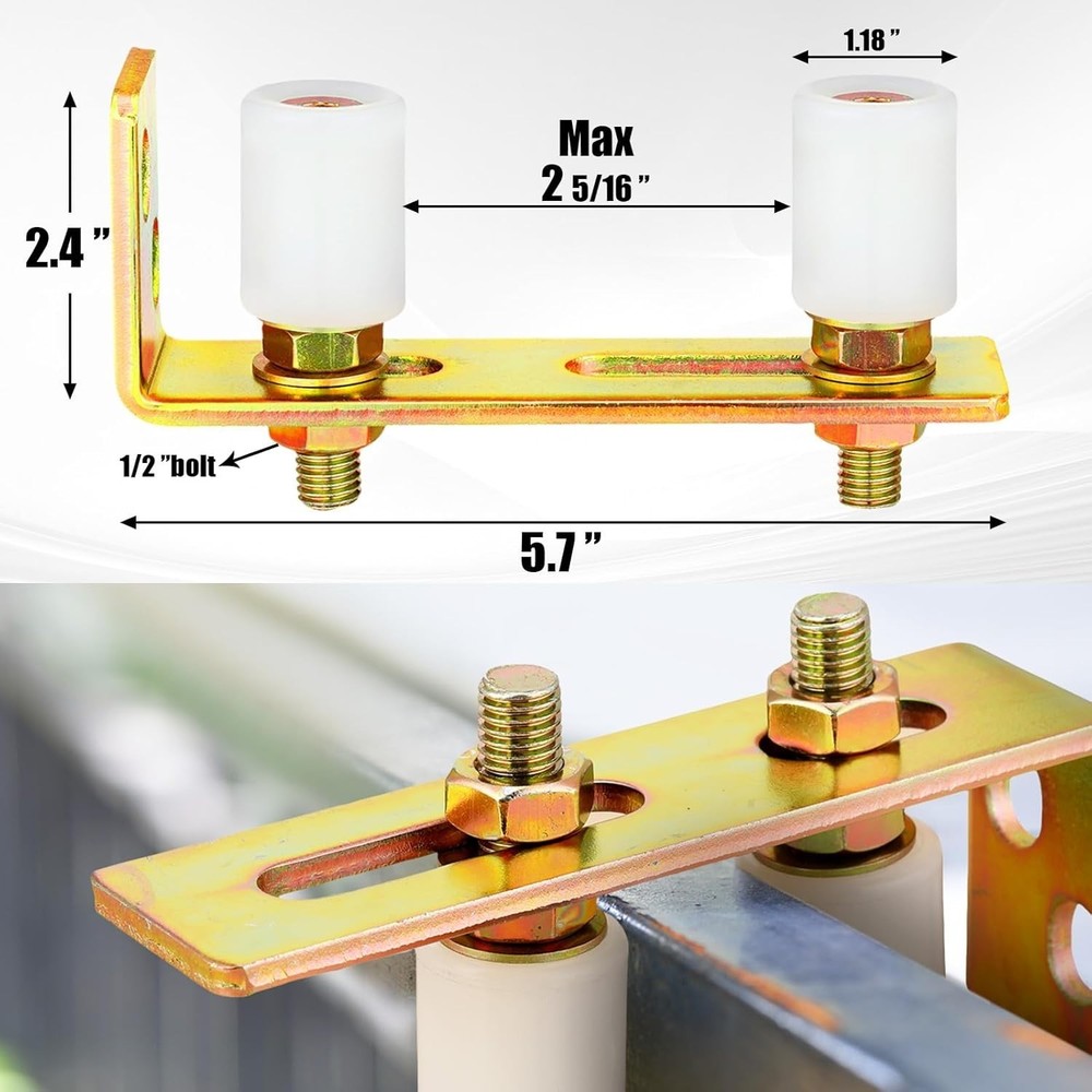 4 Pack Slide Gate Guide Roller Adjustable Dual Nylon Rollers with L Rear Post B