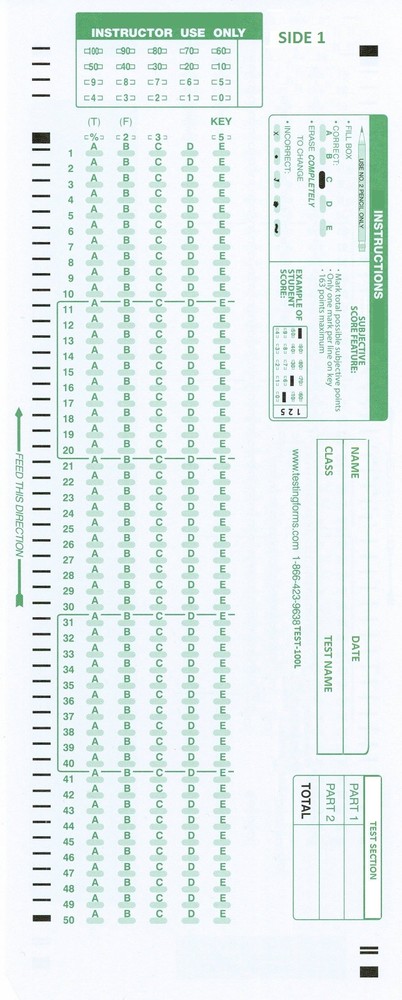 TEST-100E Scantron 882-E 881-E 889-E Compatible Testing Forms (50 Pack)