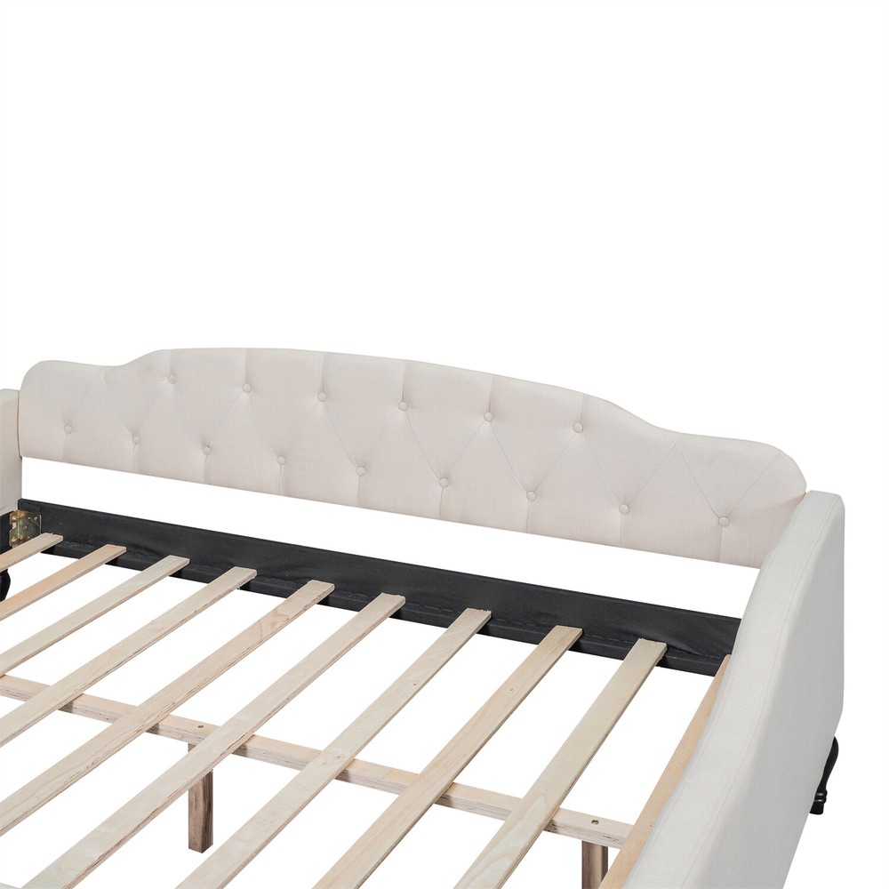 Full Size Daybed Linen Upholstered Bed Frame Sofa Bed for Bedroom Beige US