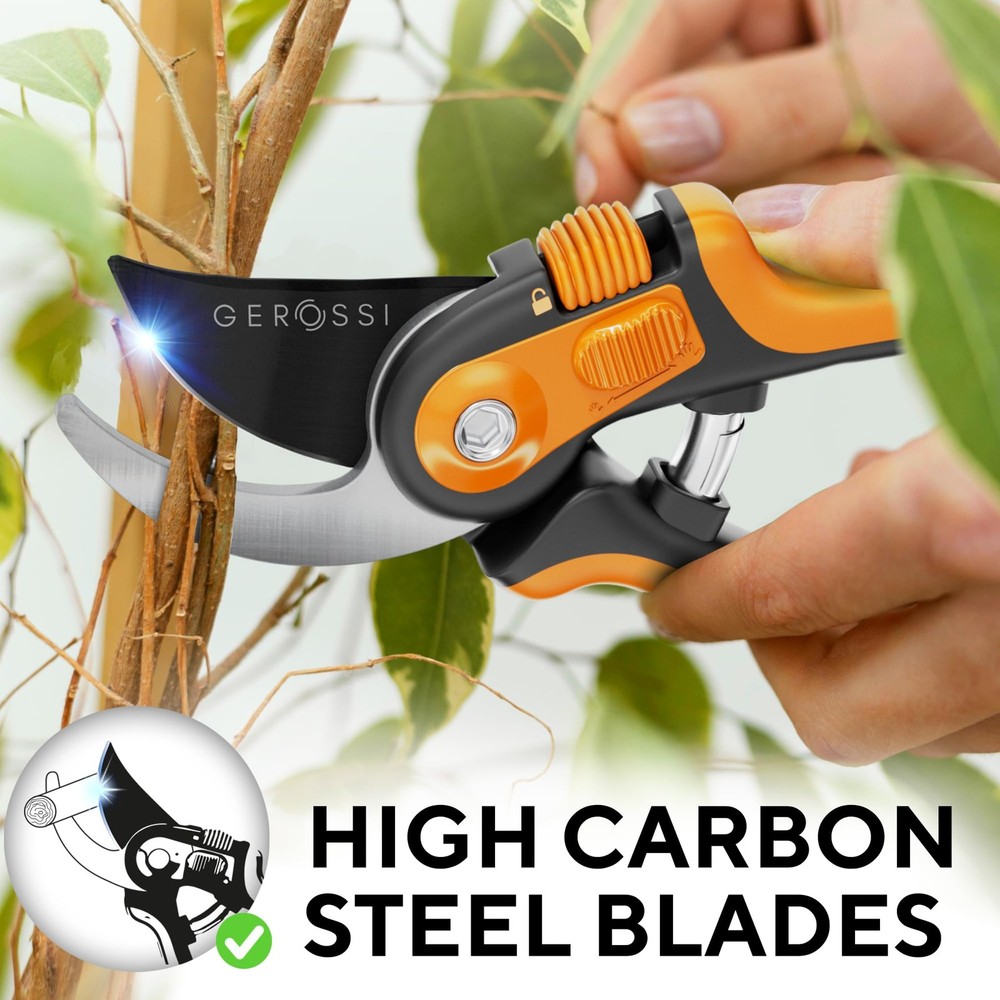 Bypass Pruning Shears with Ultra Sharp Blades - Adjustable Opening, Orange