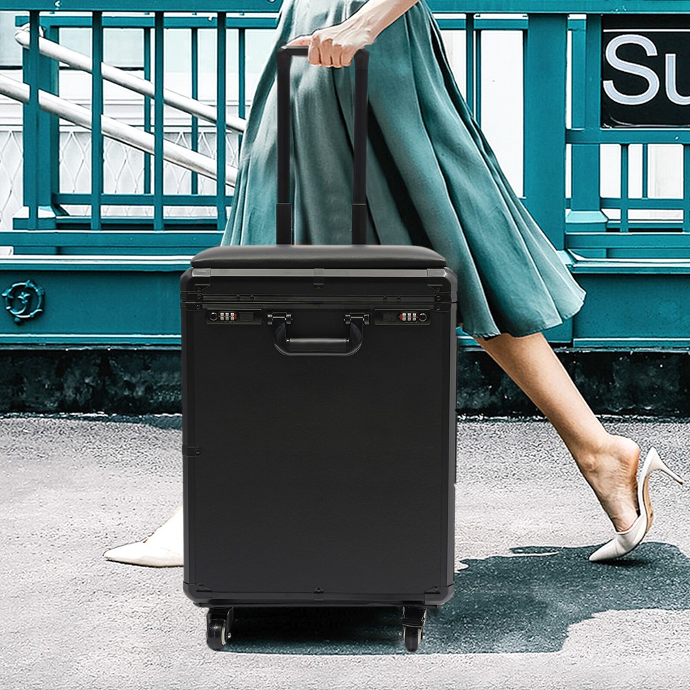 Rolling Makeup Case, Makeup Case with 4 Universal Wheels Combination Lock