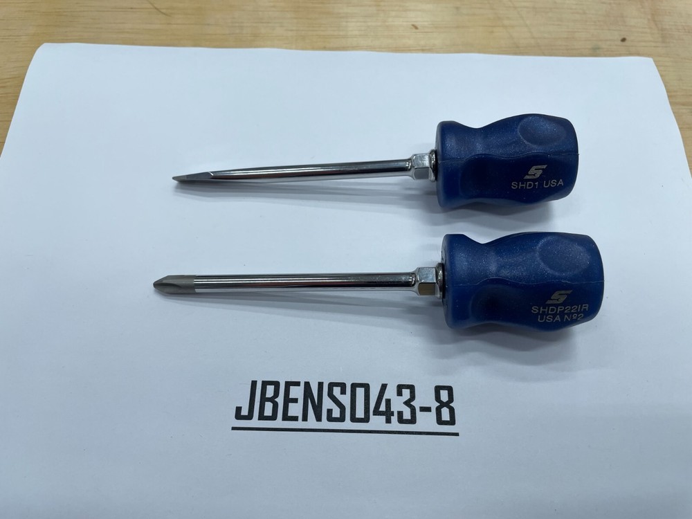 Snap-on Tools 2pc POWER BLUE Hard Stubby Handle Standard Shaft Screwdriver Set