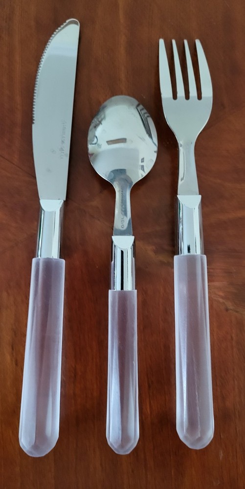 Faceted Brushed Vintage Acrylic Handle Stainless Flatware, Three Pieces