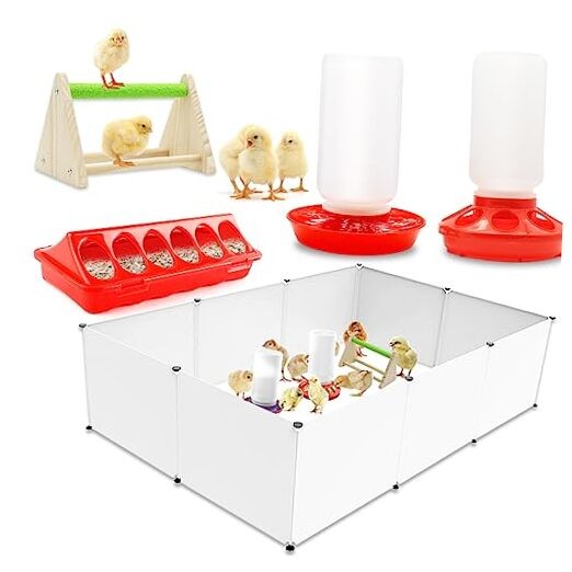with Chick Perch,flip Top Poultry Feeder, 1l Chick Brooder Box Starter Kit