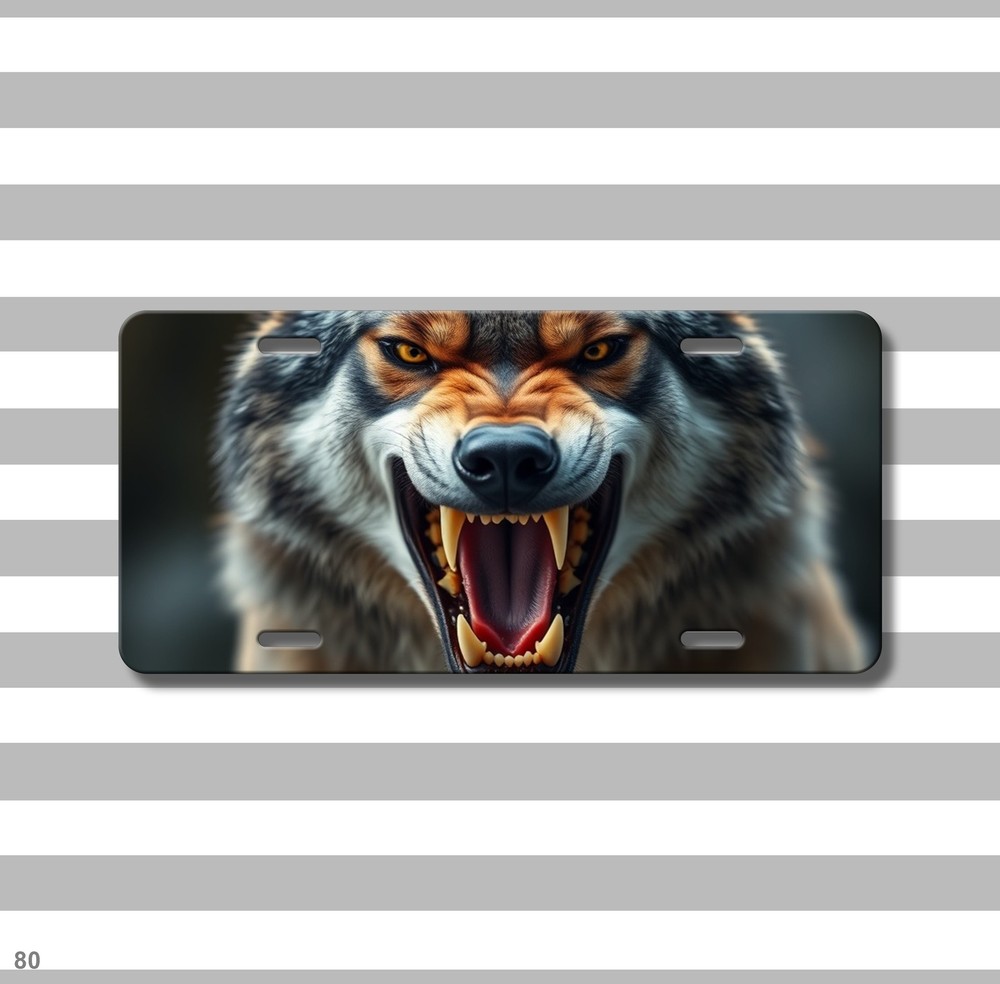 Fierce Wolf License Plate Fierce Expression Optional Text Vanity Plate Gift Idea