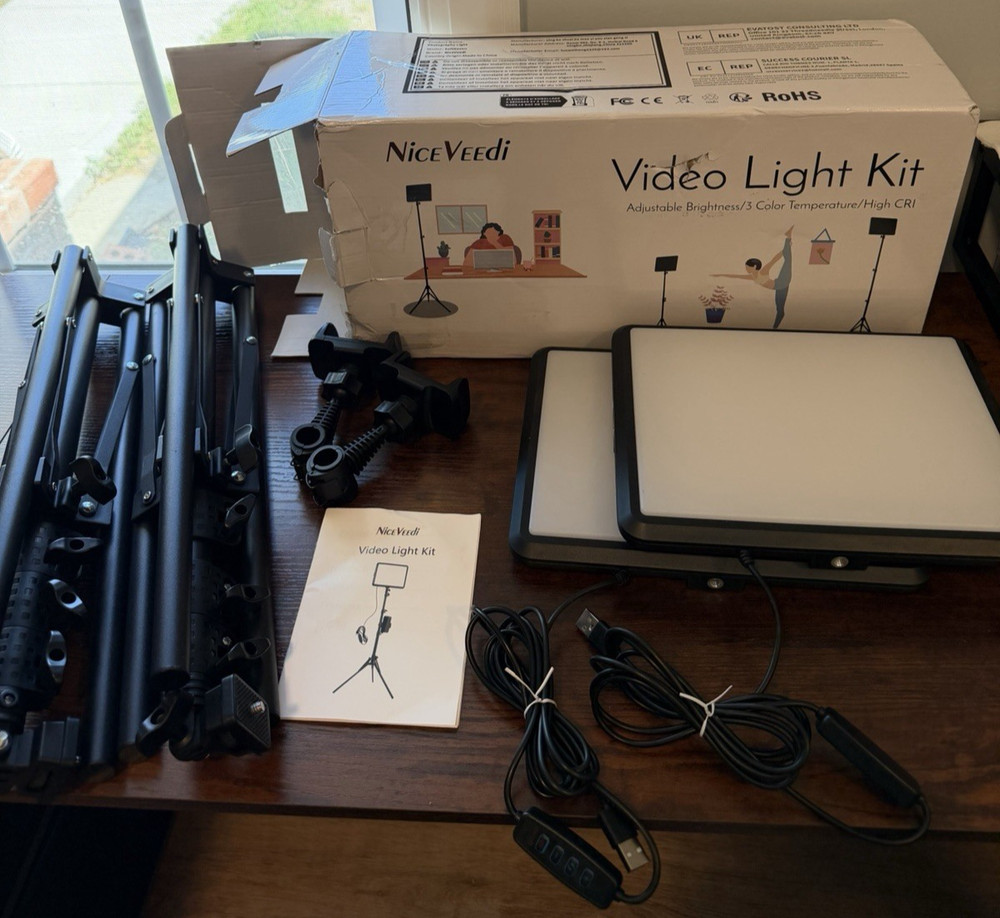 Professional 2-Pack LED Video Light Kit with Adjustable Tripod & USB-C Power