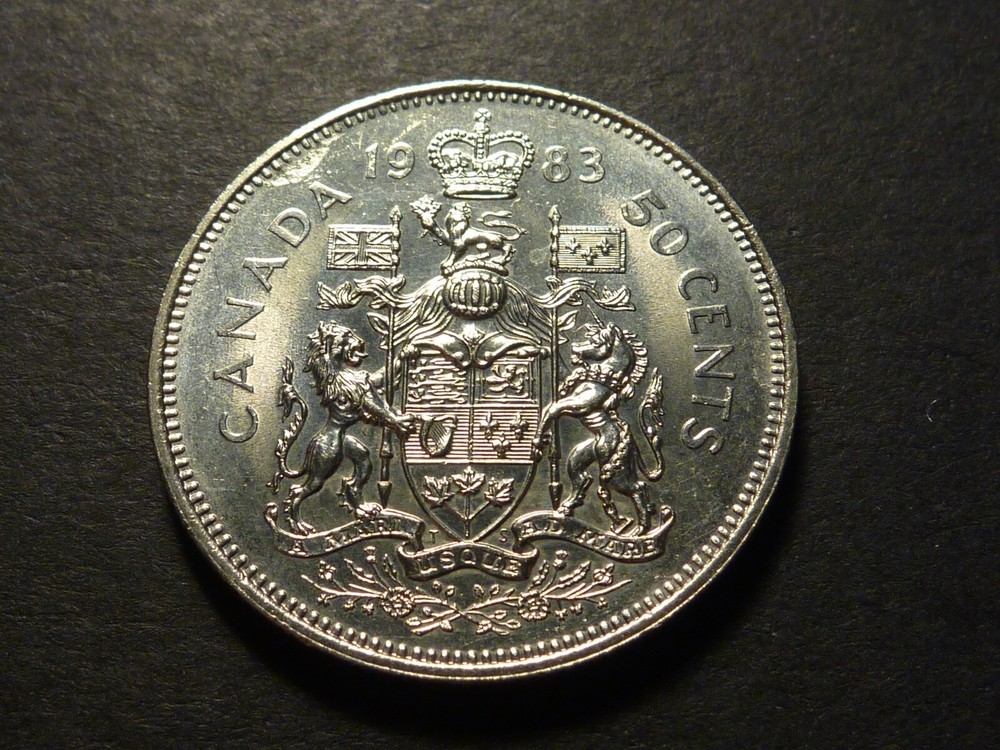 Canada 1983 BU 50-cent, strike-through errors on both sides