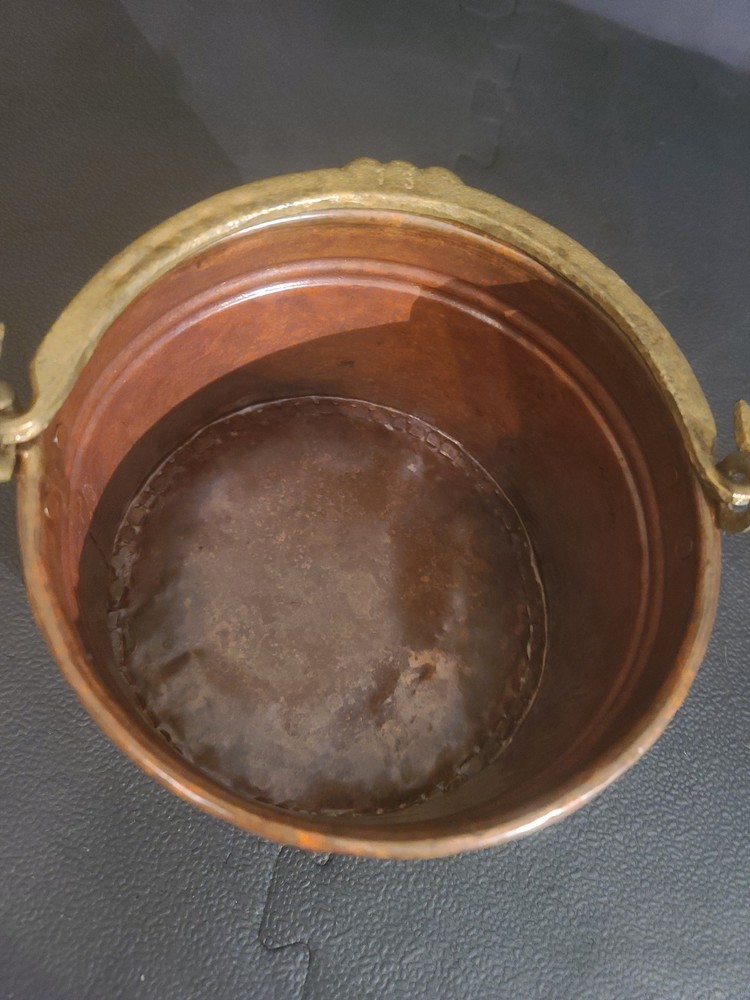 Copper Pot Cauldron Riveted Brass Handle Rivets Rustic Primitive Cottage AKSA 13