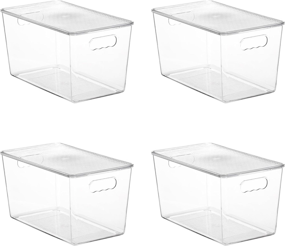 4-Pack XL Clear Stackable Storage Bins with Lids - Perfect for Pantry & Kitchen