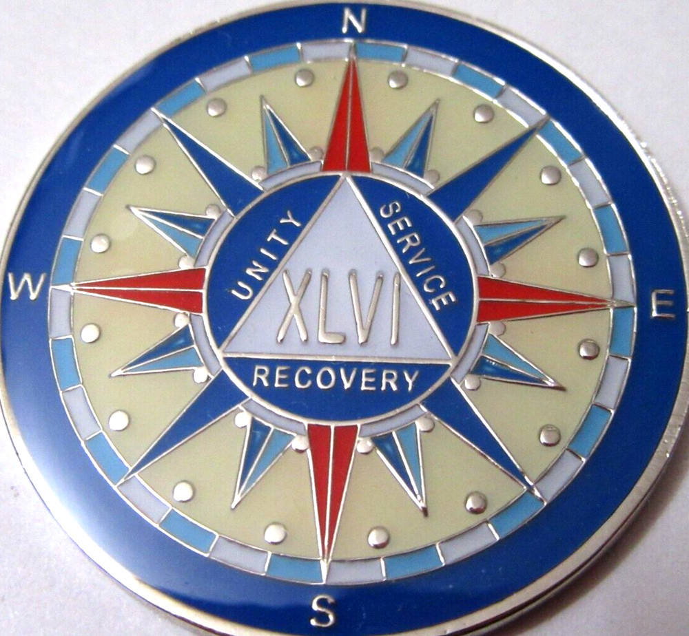 Alcoholics Anonymous medallion year 46 Compass AA Sober Chip token