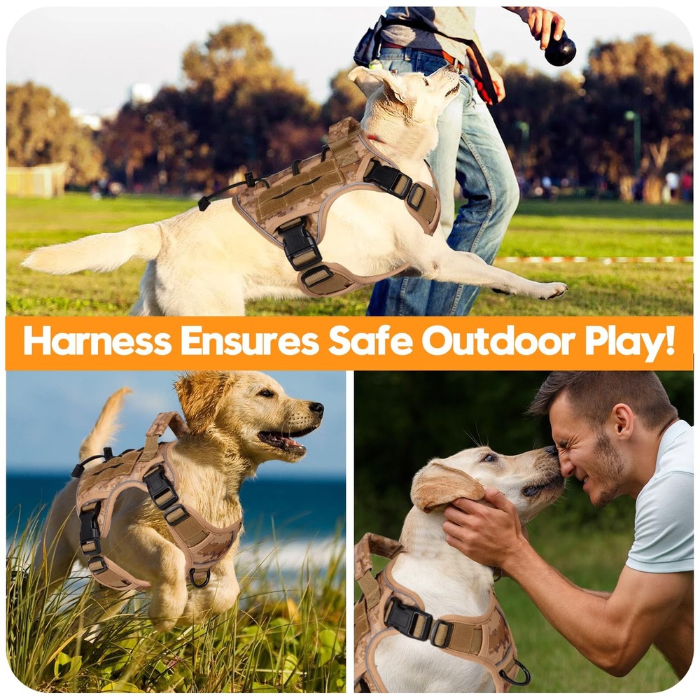 Heavy-Duty Tactical Dog Harness for Large Dogs, No Pull Adjustable Reflective...