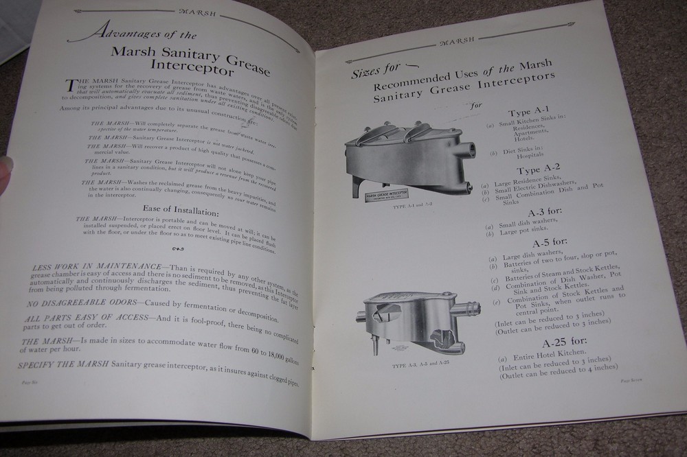Vintage 1925 Catalog Marsh Interceptors Grease Traps, etc
