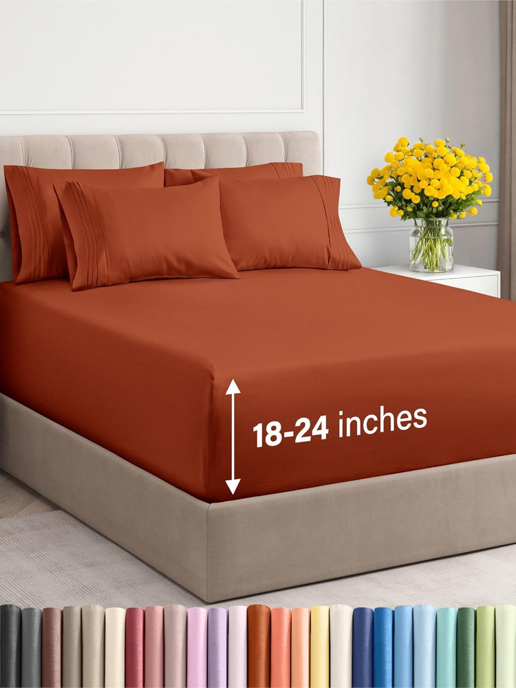 Luxury Extra Deep King Sheet Set - 6 Piece Cooling & Soft Terracotta Bedding