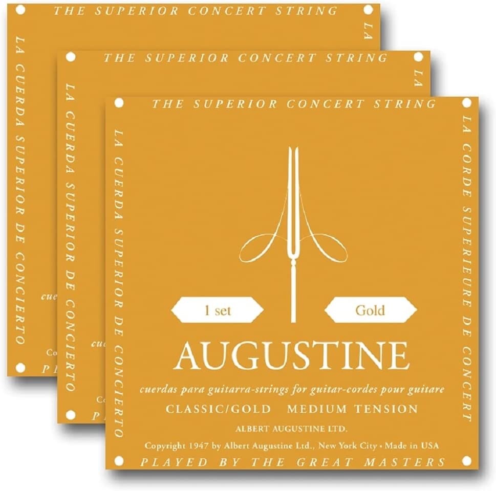 AA Augustine Medium Tension Classical Guitar Strings (3-Pack) Gold