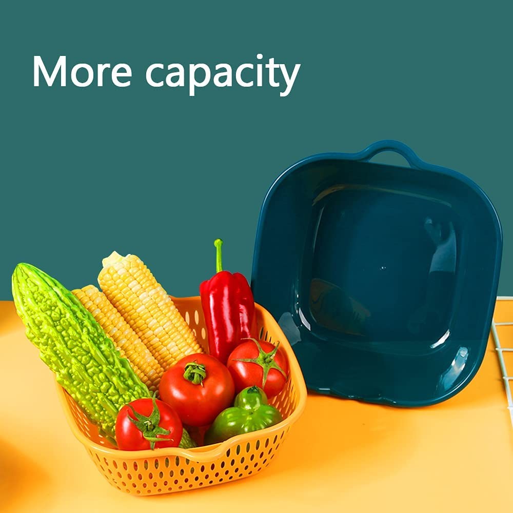 Blue Yellow Vegetable Washing Baskets Multi-Layer Stackable Colander Set Tool
