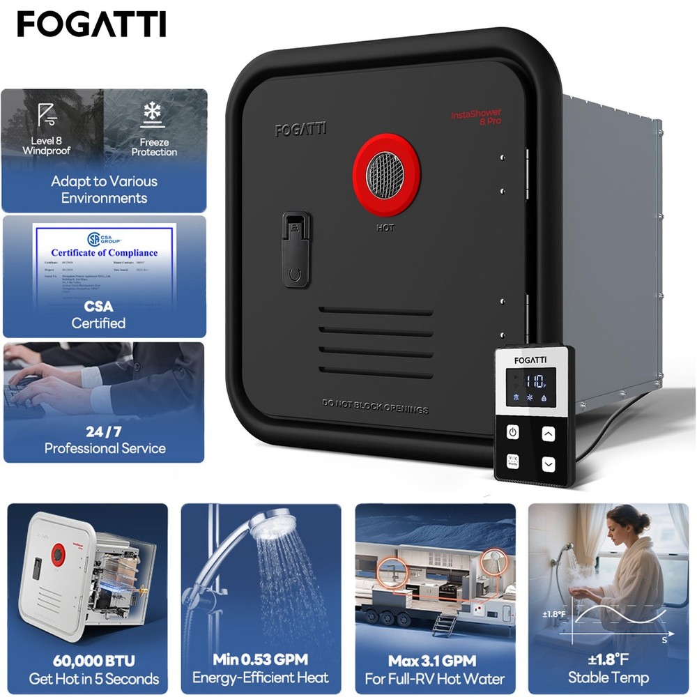 FOGATTI RV Tankless Water Heater 60,000 BTU Camper Instant Hot Water Heater