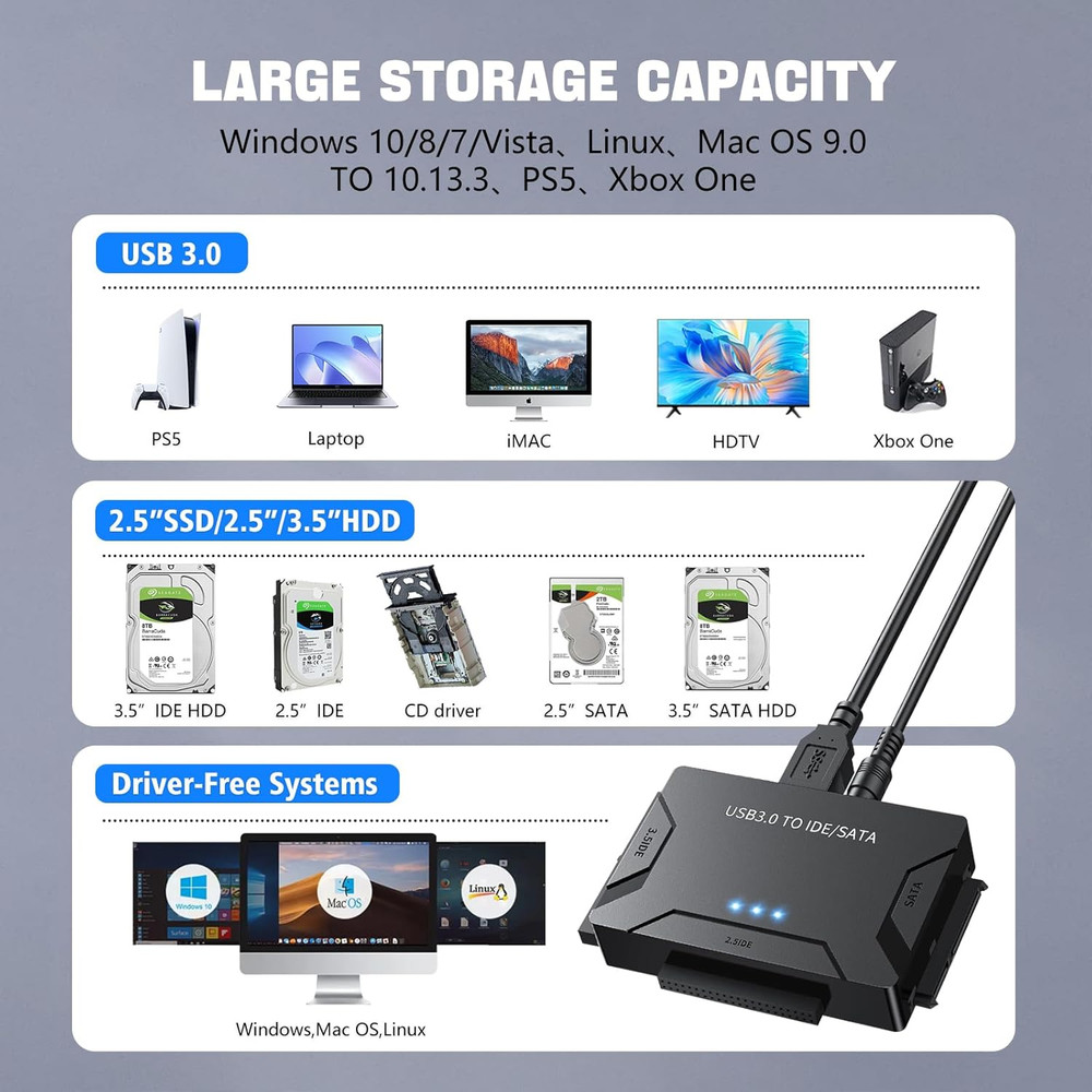 Maxrenard Hard Drive Reader USB 3.0 to SATA/IDE Adapter | Universal External Har